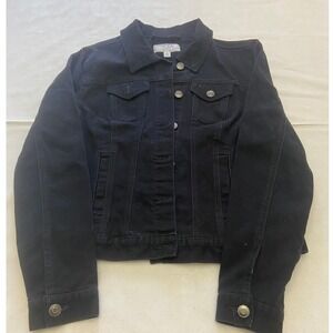 Time and Tru Black Denim Jacket Women's Size S 4-6 Button Up Great Condition